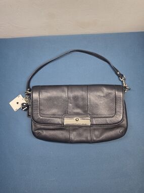 Black Coach Kristen Leather Shoulder Bag / Wristlet/clutch with Silver Hardware
